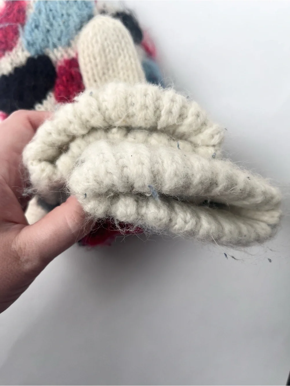 Handmade Multicolor Knitted Mittens White Blue Black Red One Size Women’s